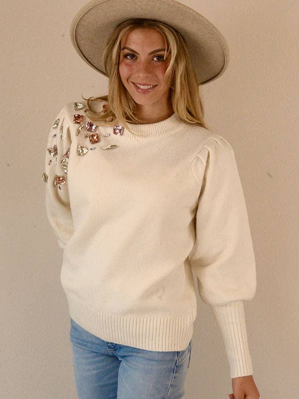 Ambiente - Wholesale Knit Sweater - Women's - HOLIDAY CRYSTAL APPLIQUES SWEATER - W2309JO730497