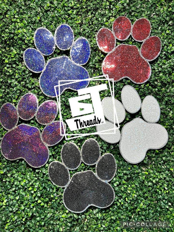 Sequin Paw Prints 10 inches....Patches Only for wholesale by 6j Threads LLC
