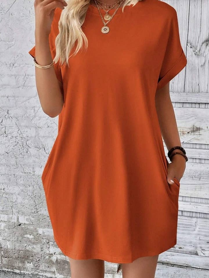 NINEXIS - Vente Robe – femme - CWDSD3628_ROBE COURTE À COL ROND ET POCHES AMPLES DE COULEUR UNIE24