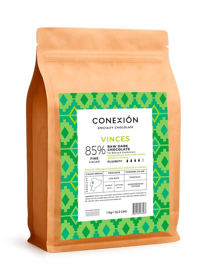 Vinces 85 % : *Heirloom Raw, couverture au chocolat noir pour la vente par Conexión Chocolate