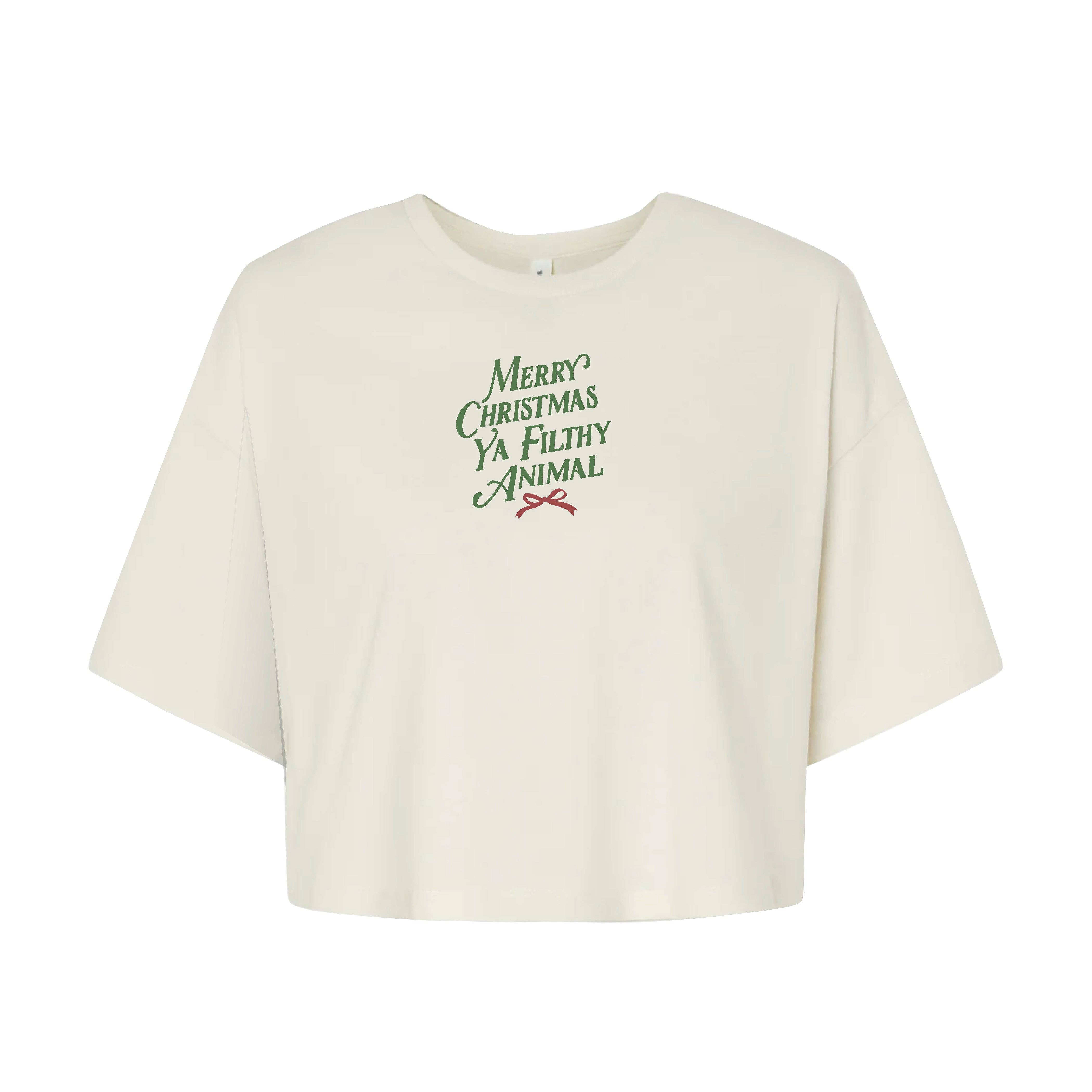 Chitown Clothing - Wholesale Screen Printed T-Shirt - Women's - Merry Christmas Ya Filthy Animal Women's Crop Tee0