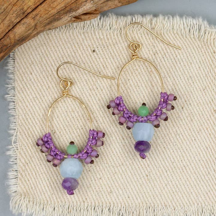 Amethyst, Aquamarine Hoop Earrings / Gold Fill / Thunderbird for wholesale by The Stitch Alliance