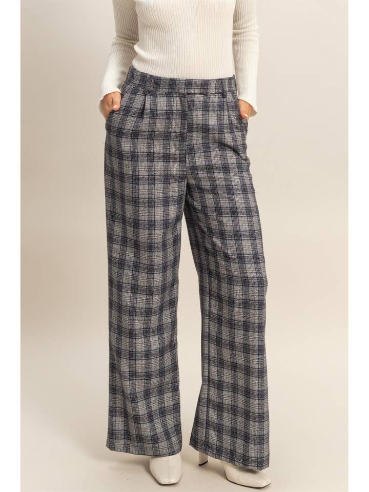 Pantalones de cintura alta con estampado de cuadros para venta al por mayor de HYFVE