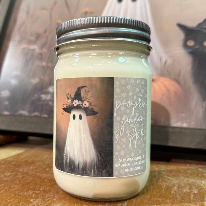 Pumpkin Ginger & Apple Soy Mason Jar Candle Art Label for wholesale by JanMichaels Art & Home