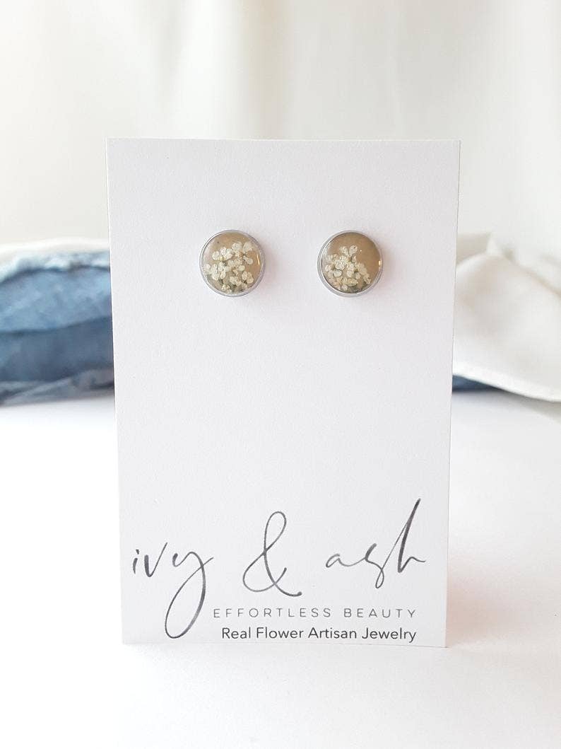Ivy & Ash Boutique - Wholesale Stud/Post Earrings - Earth Tone Collection, Real Flower Studs5