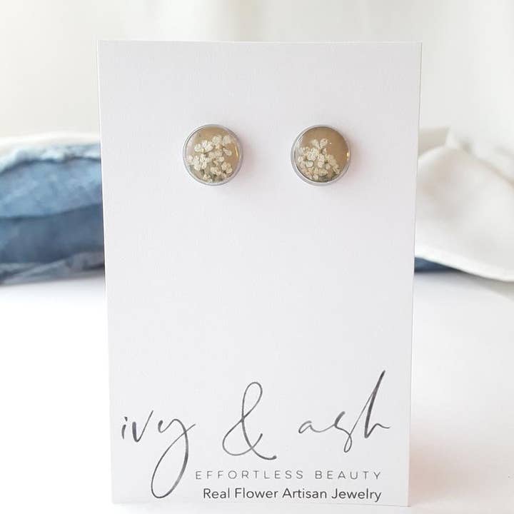 Ivy & Ash Boutique - Wholesale Stud/Post Earrings - Earth Tone Collection, Real Flower Studs5