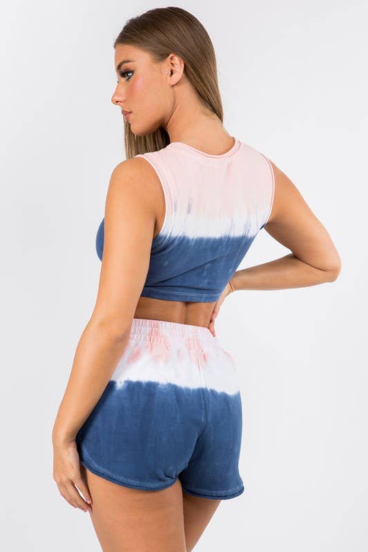 Ensemble 042TD Ensemble short et haut en tissu éponge Tie Dye en
