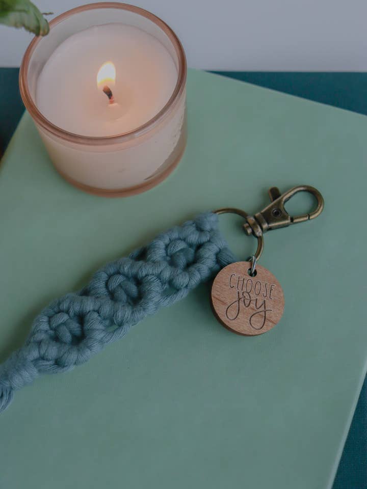Choose Joy - Catholic Macrame Keychain for wholesale by Saint Clare and Francis