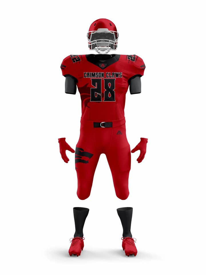 Crimsonclaw Red American Football Uniform for wholesale by Midfield Apparel LLC