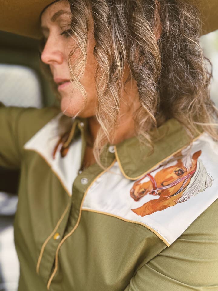 Lil Bee's Bohemian Brand - Wholesale Button Down Shirt - Women's - PRE PACK Horse Pearl Snap Button Up (1S-2M-2L-1XL)