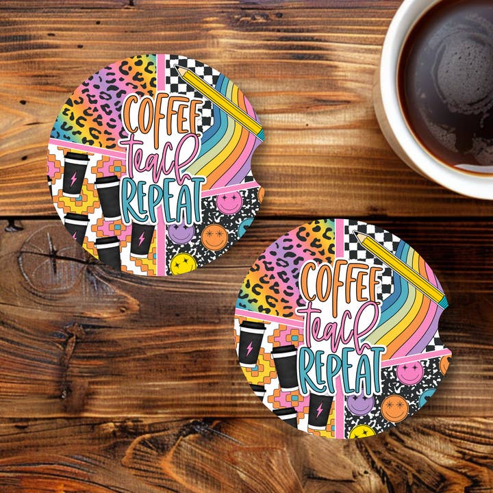Coffee, Teach, Repeat ( Teacher gift )- Car Coaster for wholesale by Harper Grace Press