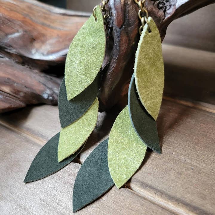 Falling Leaves Suede Leather Earrings for wholesale by Elskas Designs