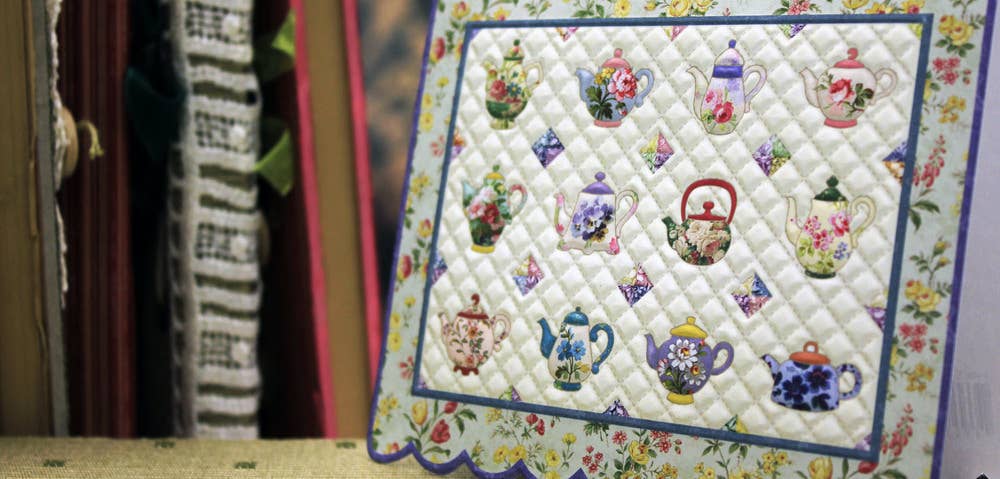 Carol Wilson Fine Arts Inc./For Arts Sake - Wholesale Stationery/Notecard Set - Quilted Tea Cup Embossed, Die-cut Boxed Note Cards ncp23333