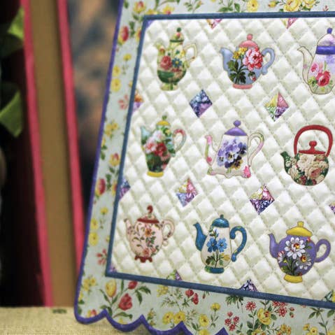 Carol Wilson Fine Arts Inc./For Arts Sake - Wholesale Stationery/Notecard Set - Quilted Tea Cup Embossed, Die-cut Boxed Note Cards ncp23333