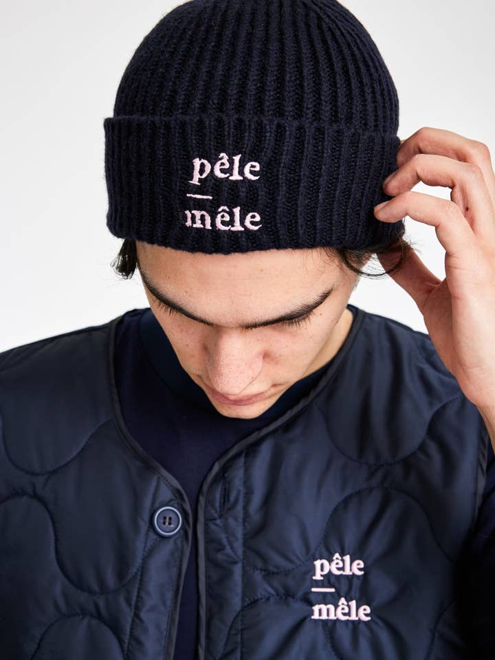 Logo Embroidered Navy Beanie for wholesale by Pêle-Mêle