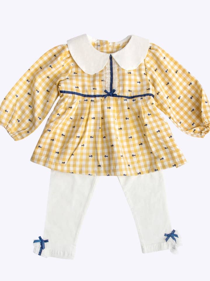 LEEZ Girls 2-Piece Set Plaid Dress & Leggings - Yellow for wholesale by Leez
