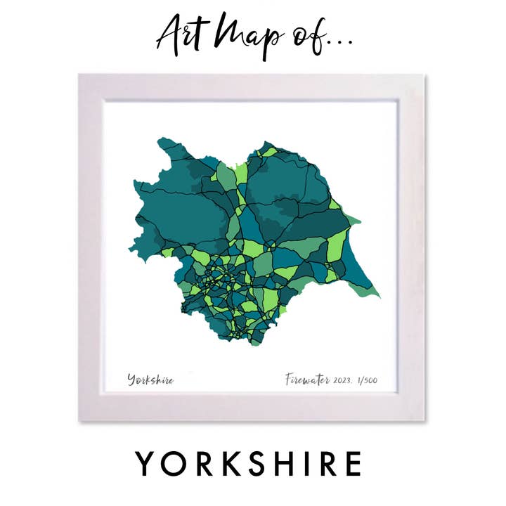 YORKSHIRE COUNTY UK ART MAP - HAND-DRAWN & LIMITED EDITION for wholesale by Firewater Gallery