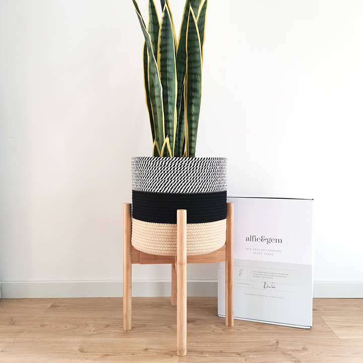 Alfie & Gem - Wholesale Plant Pot Stand - Bamboo Mid Century Plant Stand with Adjustable Width