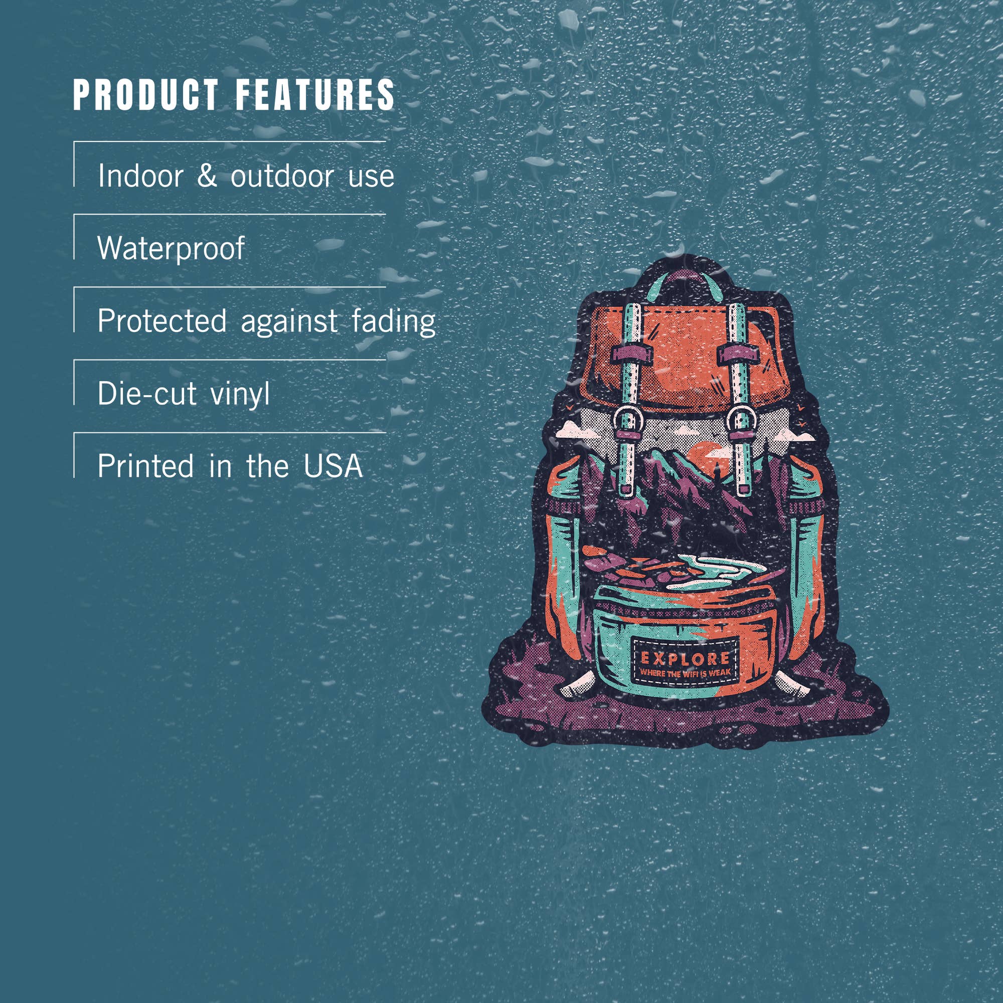 Lantern Press - Venta al por mayor Pegatina - PEGATINAS: Explora dónde el wifi es débil, mochila3