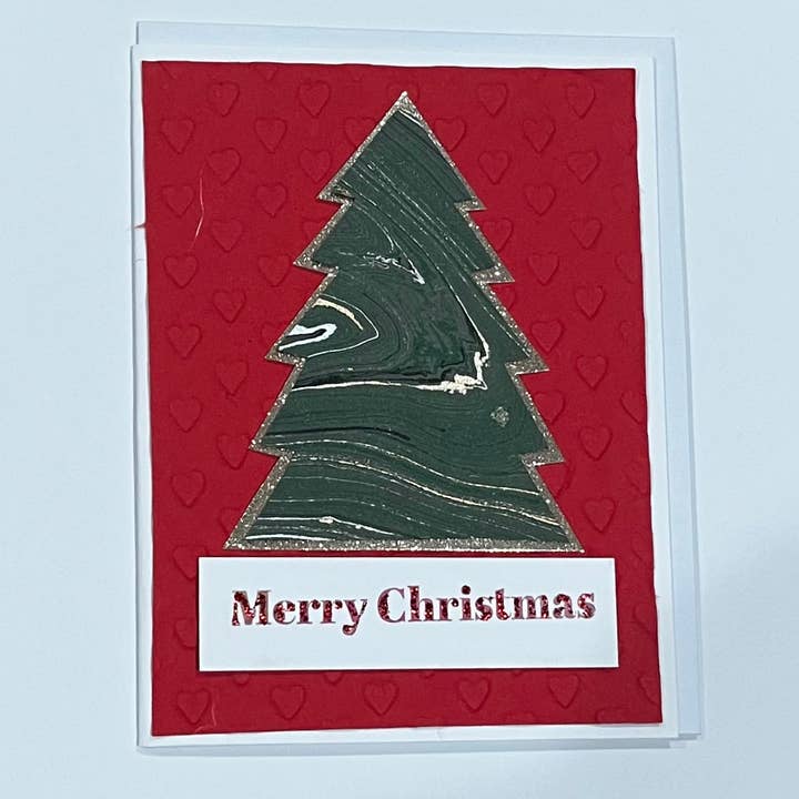 Christmas Card Marbled Tree for wholesale by Marie's Paperie