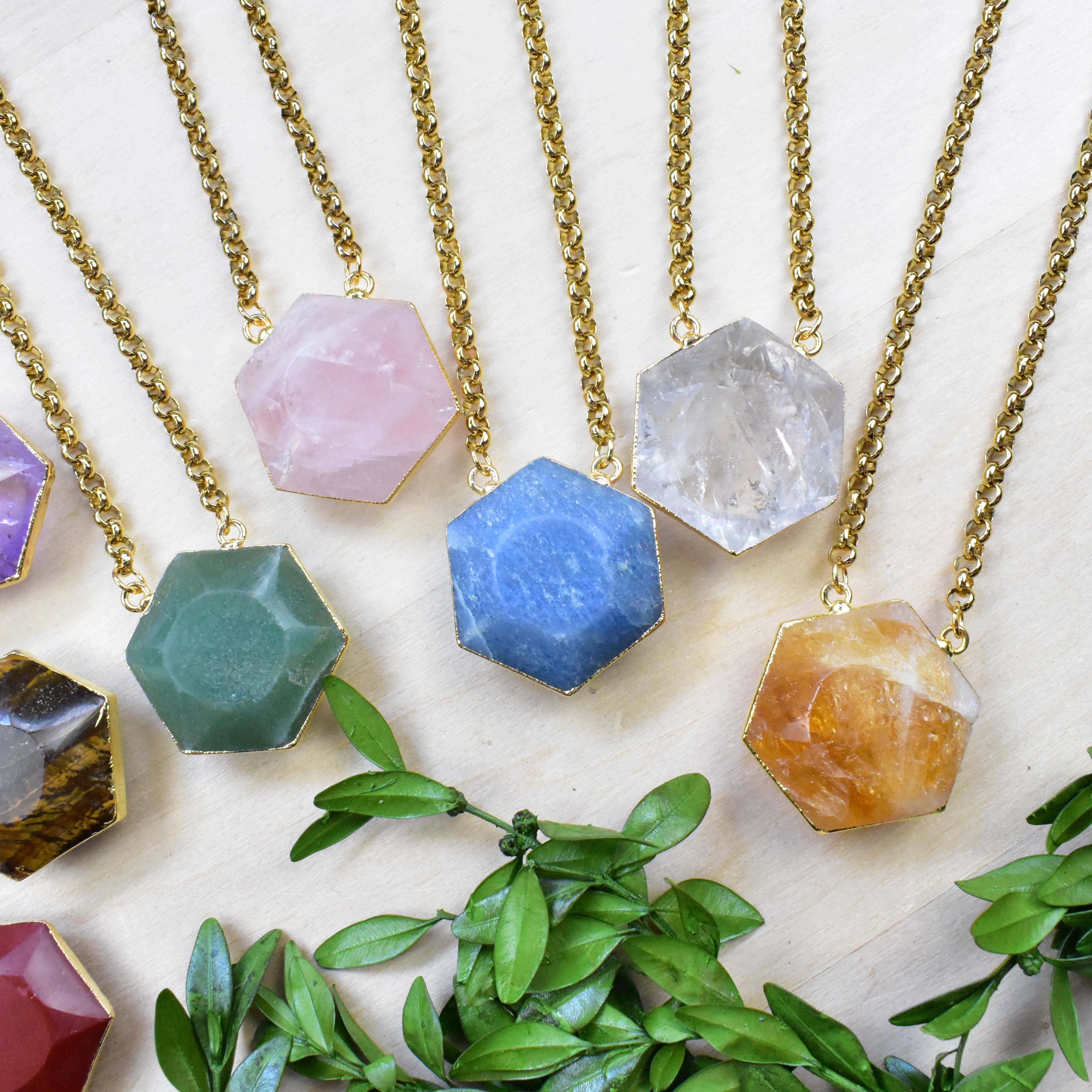 Ewelina Pas Jewelry - Wholesale Halskettinghanger - Astris/// Gouden edelsteen zeshoekketting10