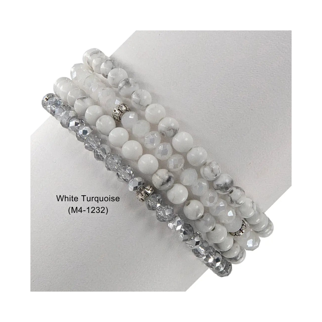 My Fun Colors - Wholesale Beaded Bracelet - Gemstone + Crystal Bead Stretch Bracelets, Set48