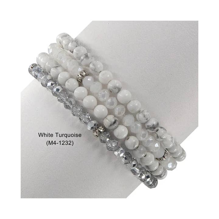 My Fun Colors - Wholesale Beaded Bracelet - Gemstone + Crystal Bead Stretch Bracelets, Set48