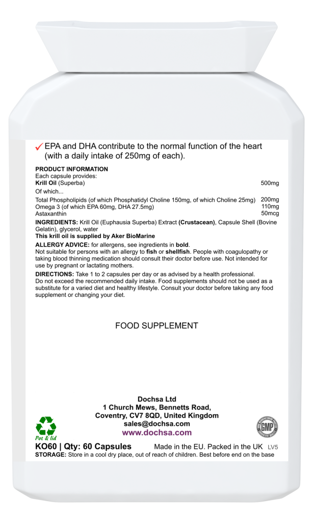 Dochsa Ltd – wholesale Oralt tillskott/Vitamin – Antarktisk Krill 60 Gelkapslar - Hjärtat EPA & DHA1
