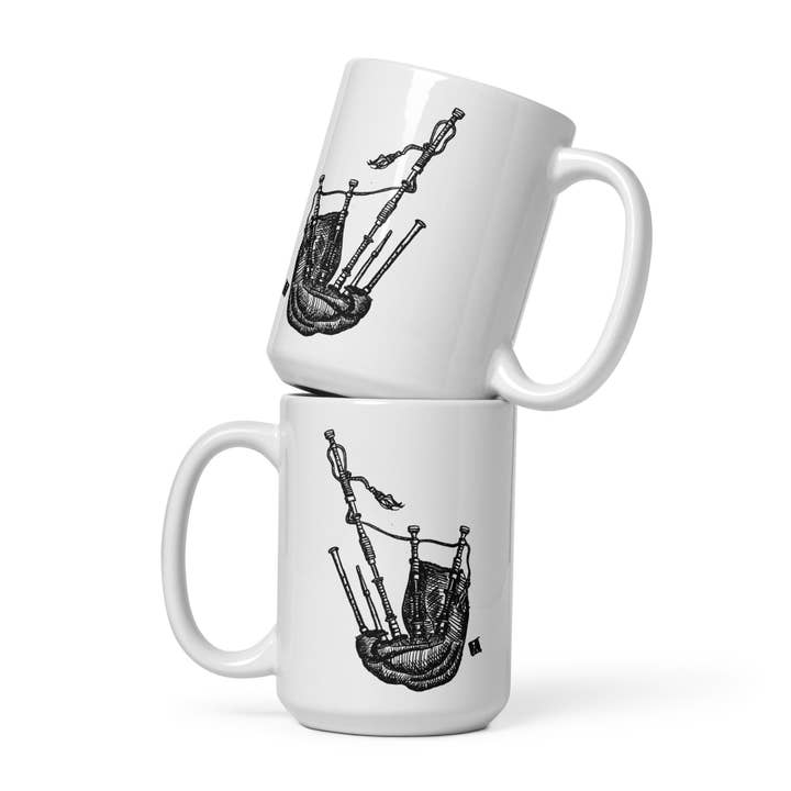 Coffee Mug With A Pen And Ink Drawing Of Highland Bagpipes for wholesale by Bellavance Ink