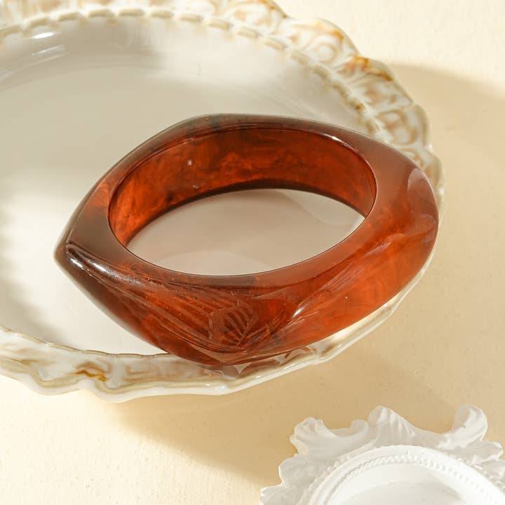 Bracciale rigido semi-spesso marmorizzato forma quadrata arrotondata resina per la vendita all'ingrosso da parte di joya