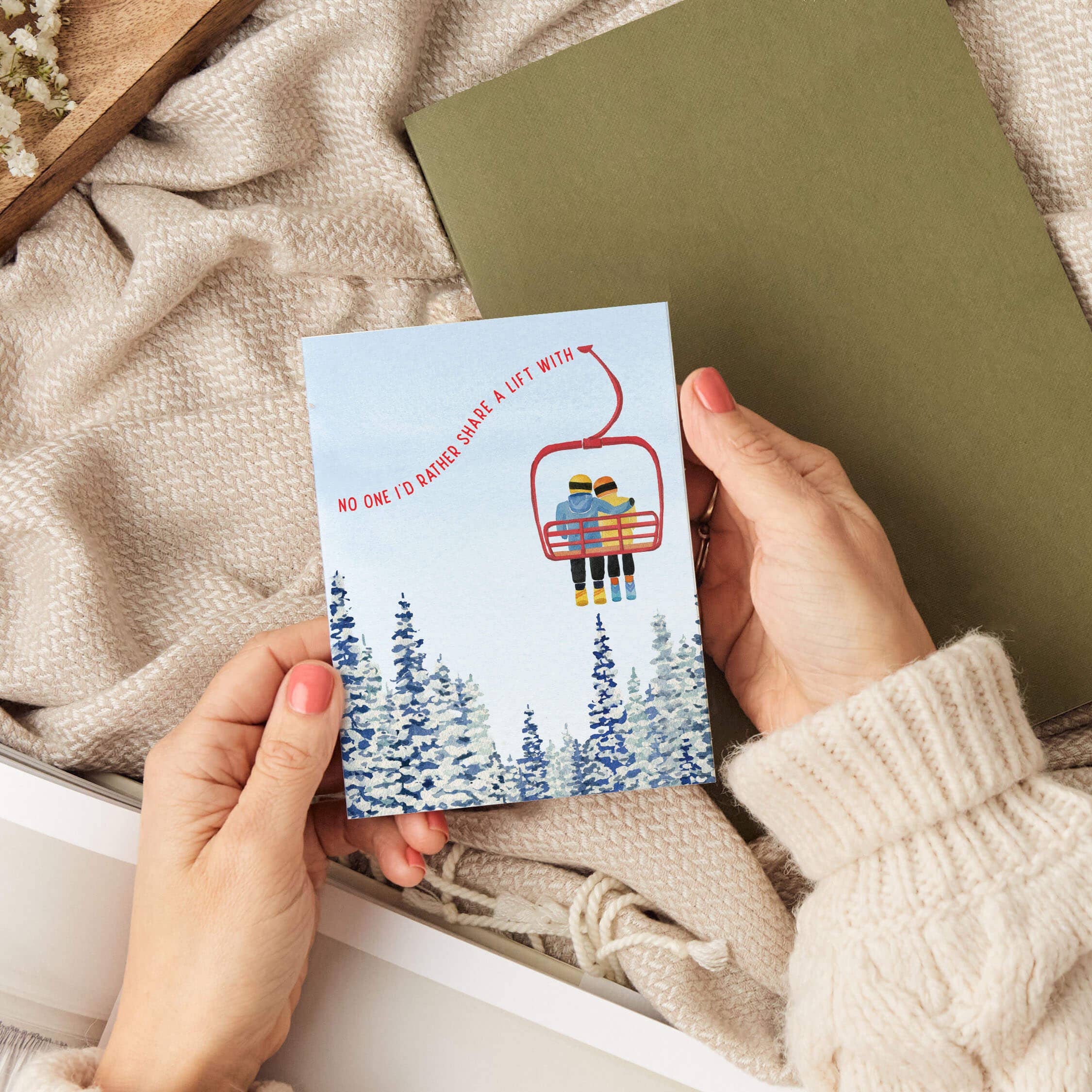 Watercolor Wednesday - Wholesale Valentine's Day Card - Ski Love Card | Winter Romance for Anniversary, Valentine's2