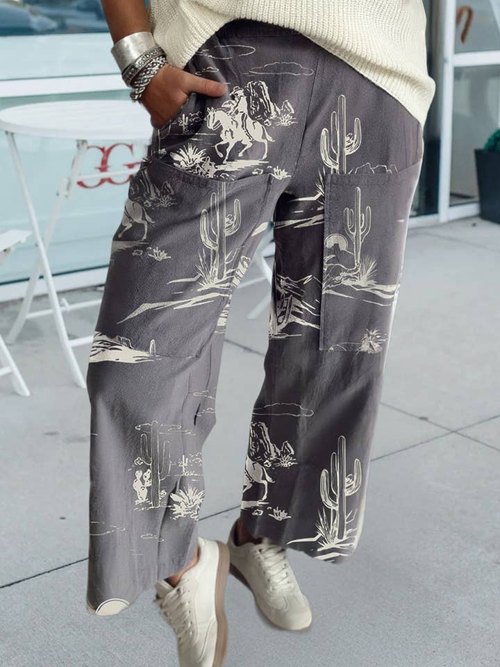 Western Wild West Riding Vintage Printed Shift Jeans for wholesale by 66DISCO