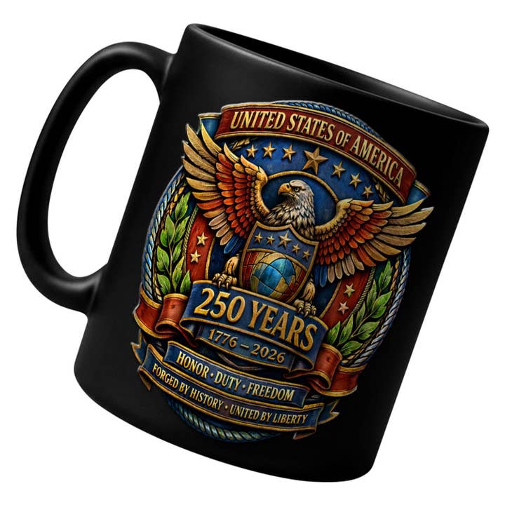 Tasse en céramique du 250e anniversaire de l'Amérique, Tasse à l'aigle patriotique pour la vente par Tevatino