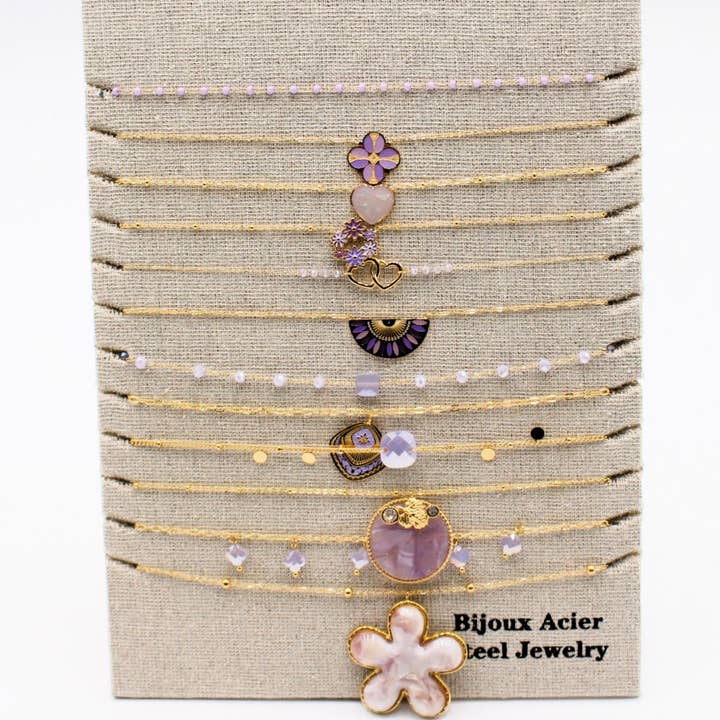 Pack of 12 Stainless Steel Necklaces - Purple for wholesale by Reference Mode