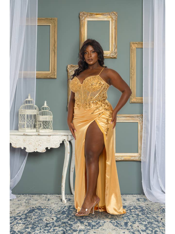 RICARICA INC. – Engroshandel Aftenkjole - Dame – P7506 Plus Size corsetkjole med perler og broderi i maxi-længde4