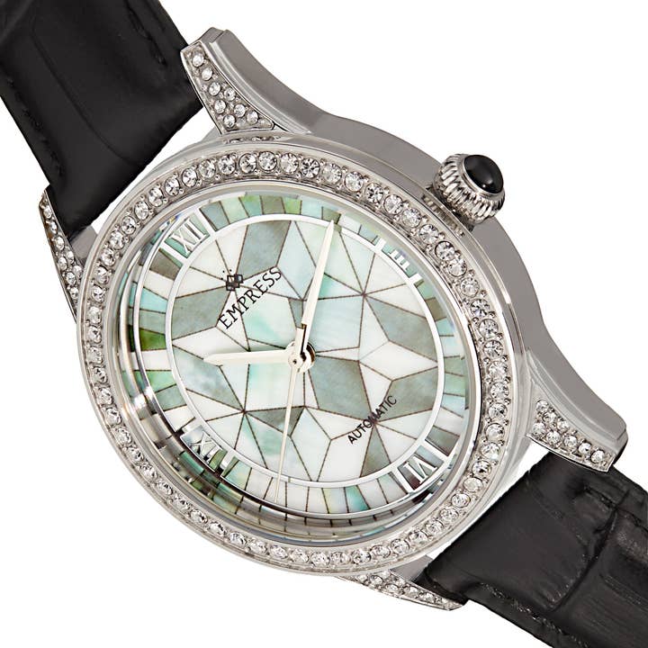 Empress - Wholesale Wrist Watch - Women's - Empress Augusta Automatic Mosaic Mother-of-Pearl Leather-Band Watch7