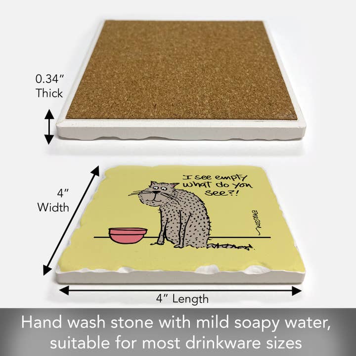 Conimar Promotions - Wholesale Coasters - "Empty Cat Bowl" Single Tumbled Tile Stone Coaster 2