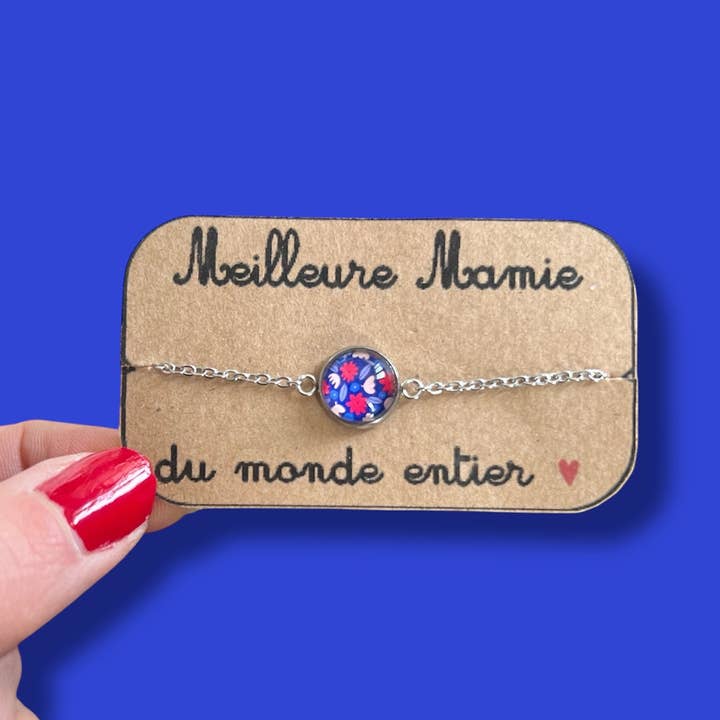 Pulsera de acero inoxidable con flores azules y rojas para la abuela para venta al por mayor de Dans l'Air du Temps Bijoux