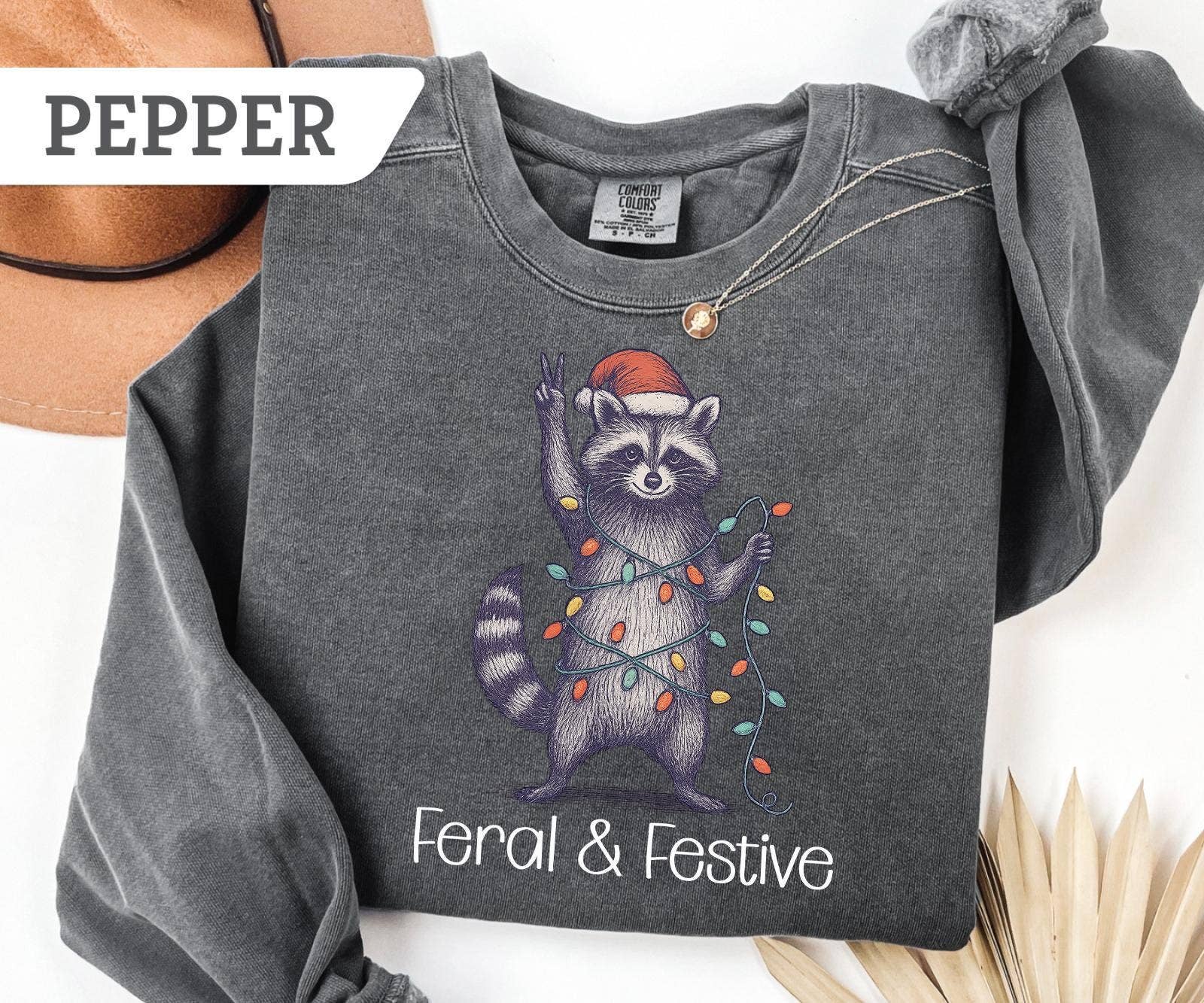 Glaime - Wholesale T-Shirt (Graphic) - Women's - Comfort Colors Raccoon Xmas Shirt ,Raccoon Feral Sweater1