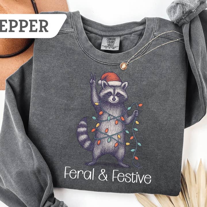 Glaime - Wholesale T-Shirt (Graphic) - Women's - Comfort Colors Raccoon Xmas Shirt ,Raccoon Feral Sweater1