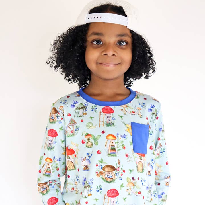 Pocket Long Sleeve - Shroom Village - Luxe Bamboo for wholesale by Ploom Baby