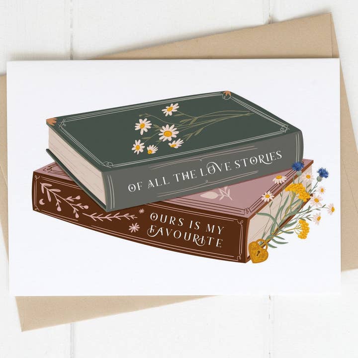 Our Love Story Book Stack Card for wholesale by Quote and Quill