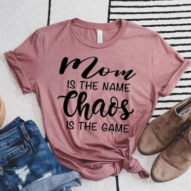 Mom Is The Name Chaos Is The Game Screen Print Heat Transfer for wholesale by Trendy Transfers