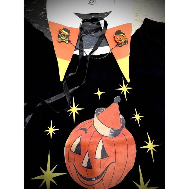 Sweet Siren Designs - Wholesale Lapel Pin/Button - Retro Cat and Pumpkin Collar-Sweater Pin Set1