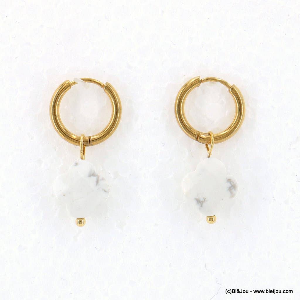 Lilas de Seine - Wholesale Huggie Earrings - Stone steel clover mini hoop earrings 032304612