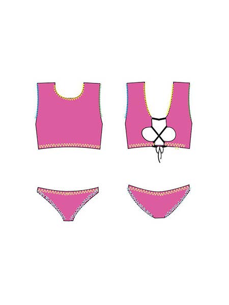 FUCHSIA Girls two piece swim set w/ embroidery detail for wholesale on Faire