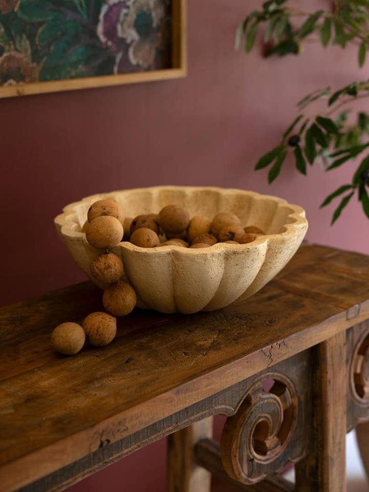 FAUX TRAVERTINE RUFFLED BOWL for wholesale by Kalalou