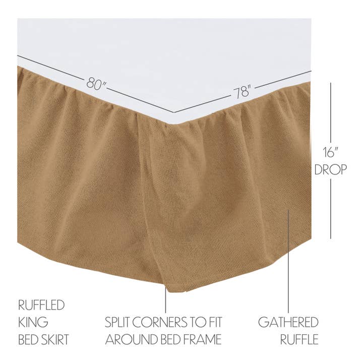 VHC Brands - Wholesale Bedskirt - Burlap Natural Ruffled King Bed Skirt 78x80x16