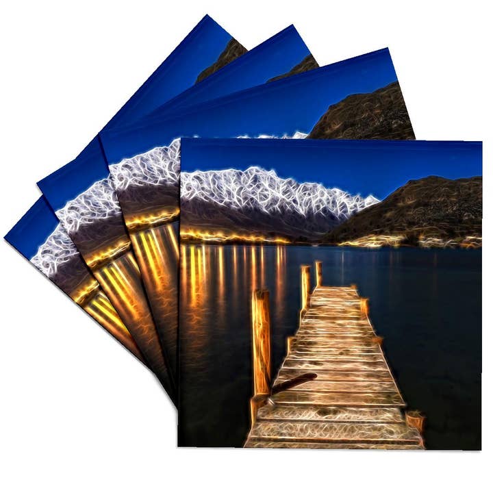 3dRose - Wholesale Coasters - 3dRose, Dock Over A Mountain Lake Image Of Light Infused Painting, Coaster