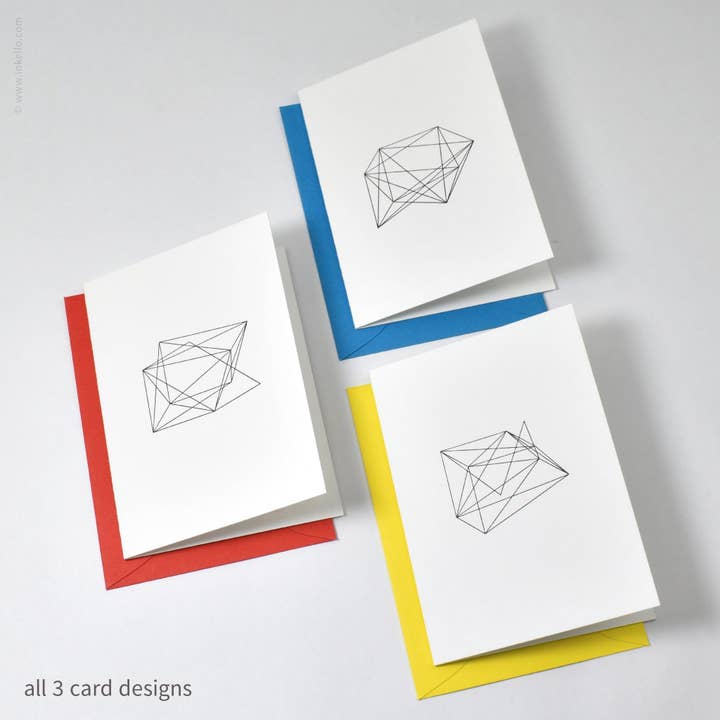 Crushed Wireframe Cube Note Card Set (#551) for wholesale by Inkello Letterpress